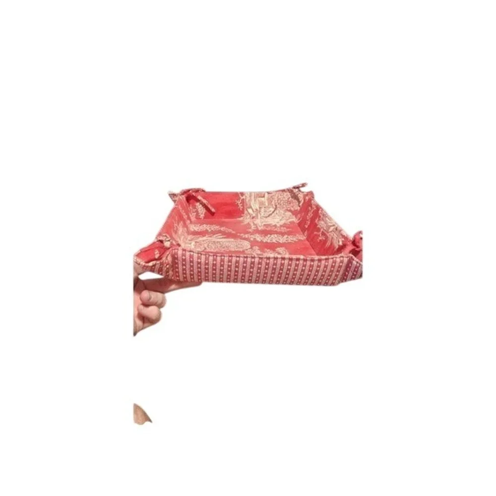 Red‎ Toile de Jouy Fabric Bread Basket Tie Corner Rectangular Vanity Tray French